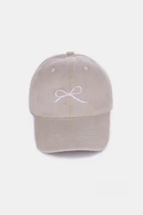 Zenana Washed Cotton Caps with Bow Embroidery